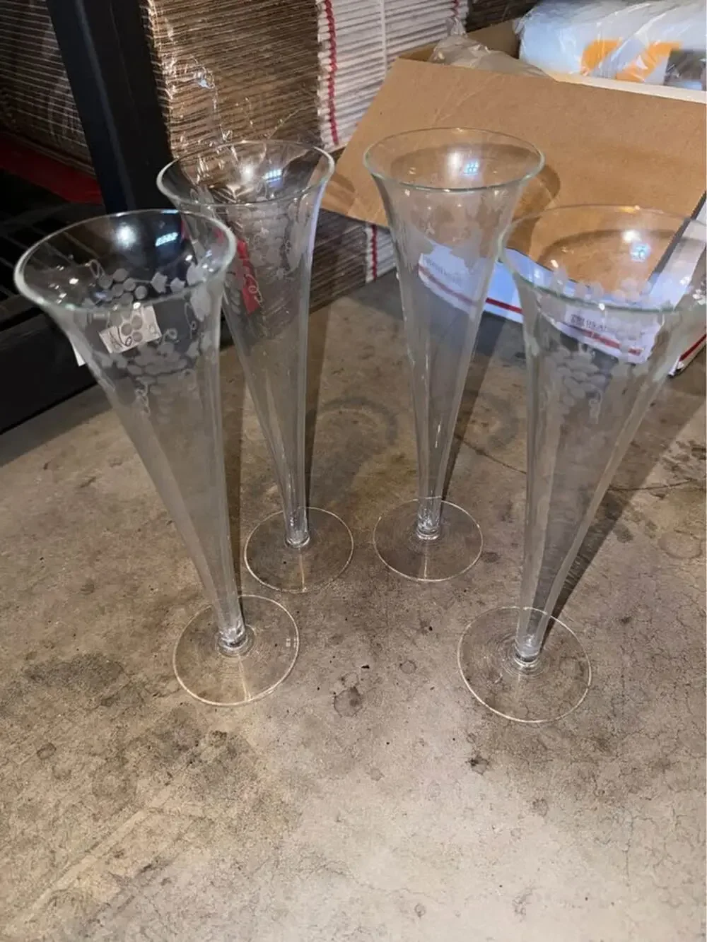 Set of 4 Etched Grape and Leaf Champagne Flutes - $40